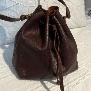 Portland Leather brown real leather bucket bag